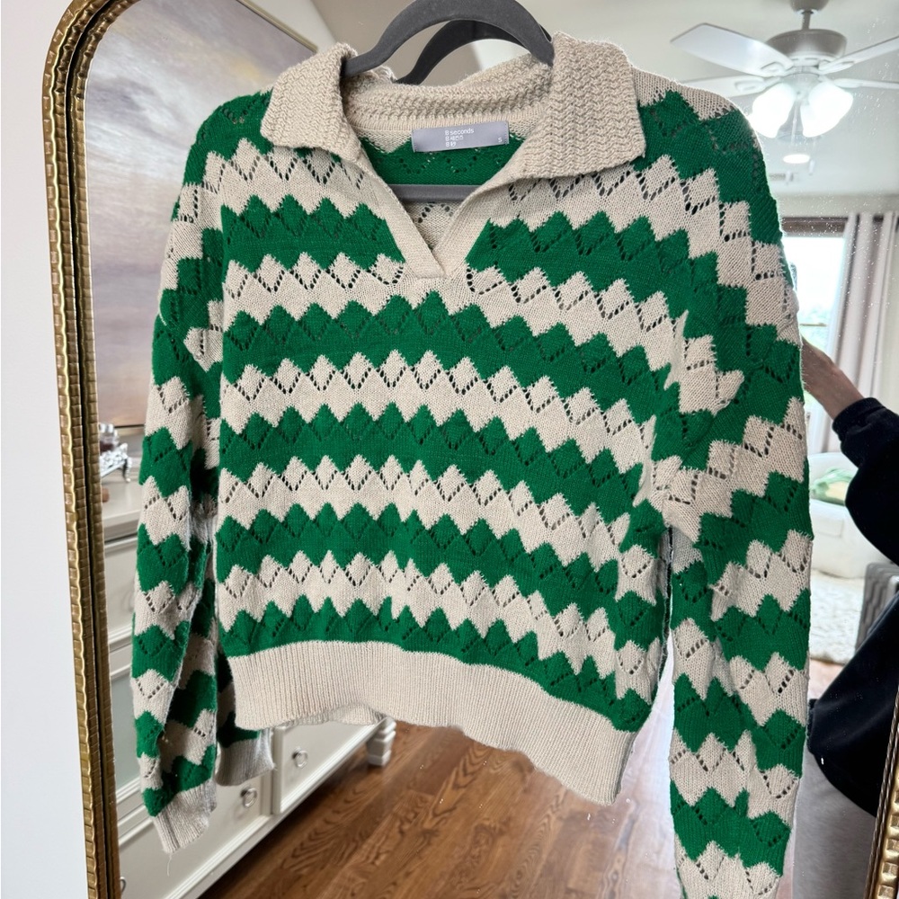 Green and Cream Sweater